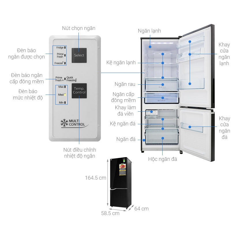 Tủ lạnh Panasonic Inverter 290 lít NR-BV320GKVN - Multi Control, Cảm biến thông minh Econavi, Miễn phí giao hàng HCM.