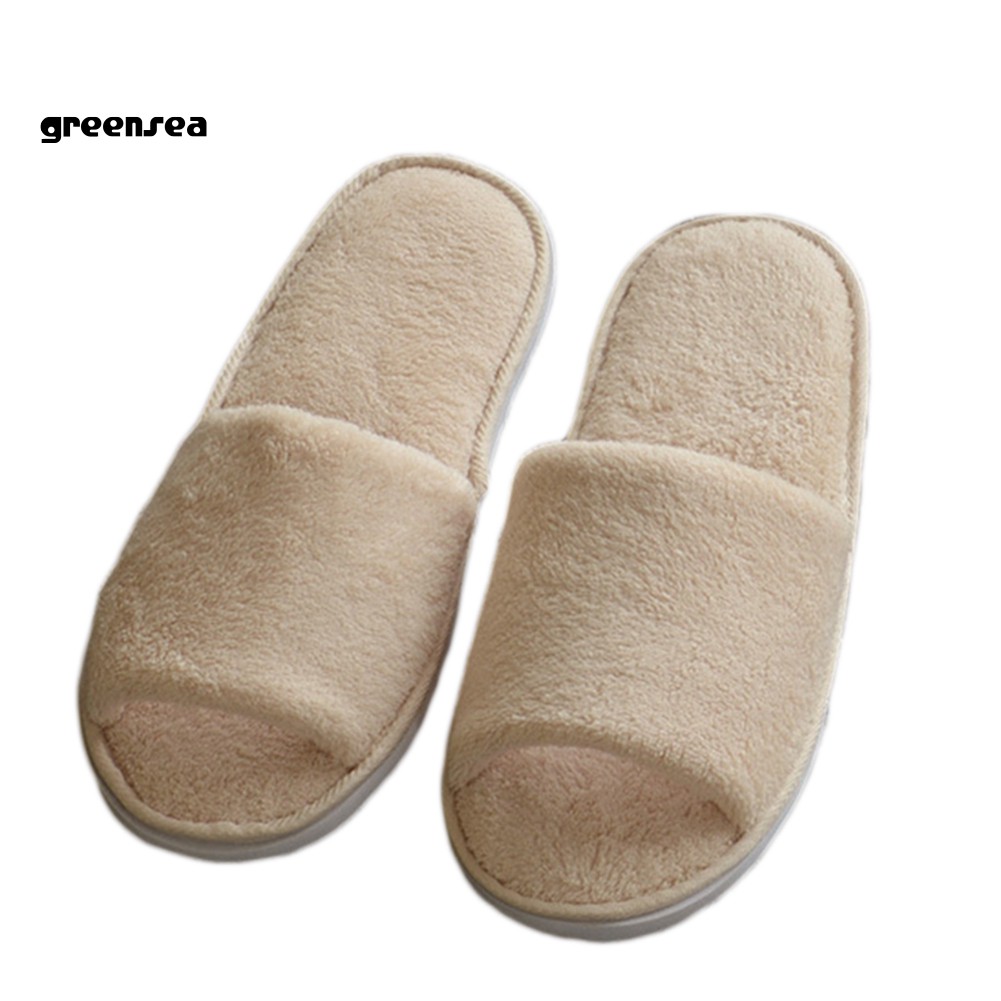 Gs_giày Đi Trong Nhà Hở Ngón Bằng Lông Cừu San Hô Màu Trơn Ấm Áp