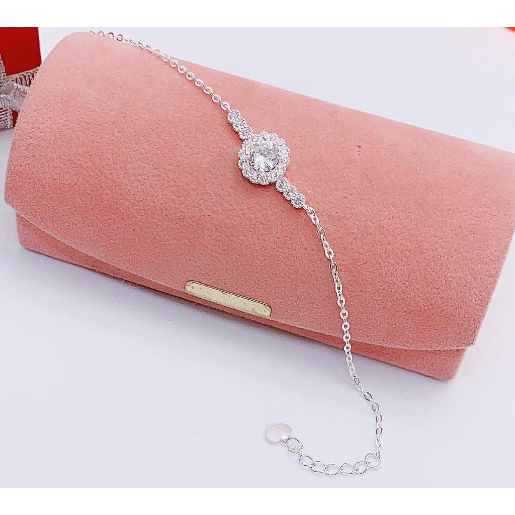 Lắc tay bạc nữ cao cấp hình tròn ôm đá, chuẩn lắc tay bạc S925 sang trọng nữ tính
