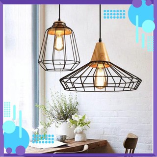 Đèn thả trang trí đuôi gỗ lồng sắt RETRO - đã bao gồm bóng Led Edison ST64 4w