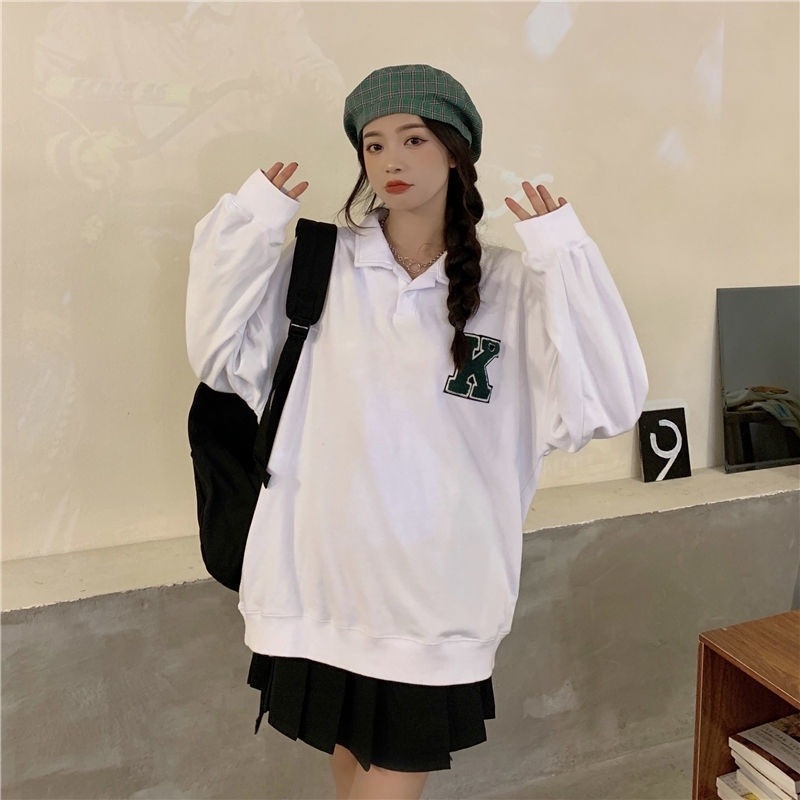 Áo Sweater có cổ in chữ phong cách Retro cá tính