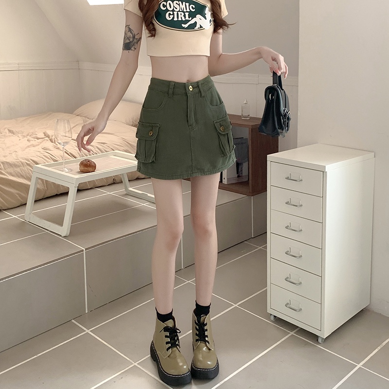 Chân váy jean Chữ A Lưng Cao Thời Trang Mùa Hè Phong Cách Hàn Quốc Cho Nữ