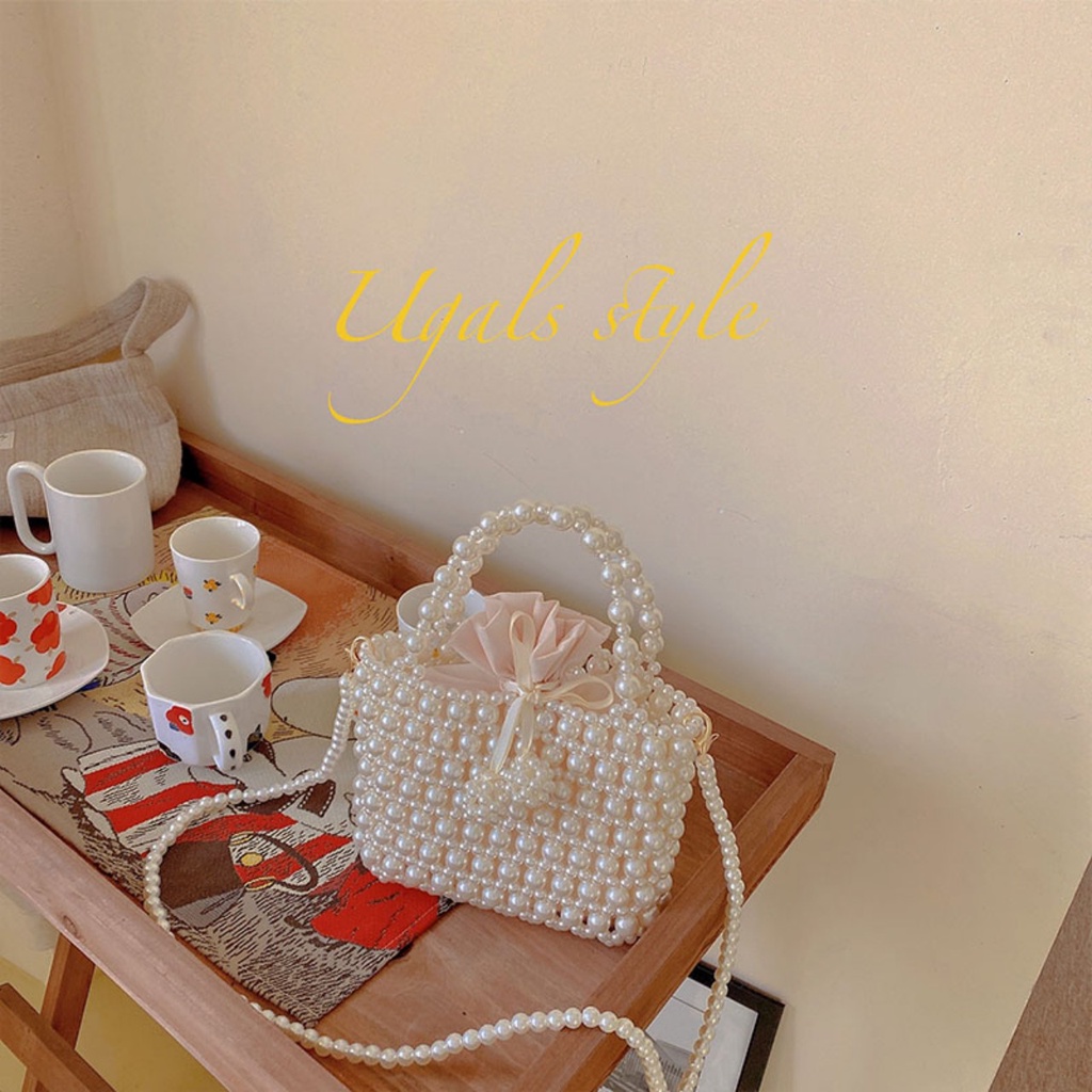 Túi xách ngọc trai kết hạt cườm ô vuông sang trọng