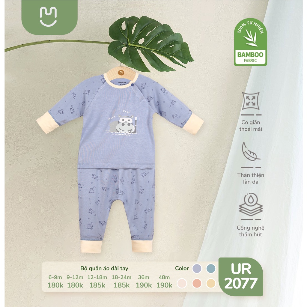 Bộ Uala Rogo chất vải Bamboo dài tay cao cấp mềm mịn thoáng mát thấm hút tốt in thú to cho bé trai bé gái 2077