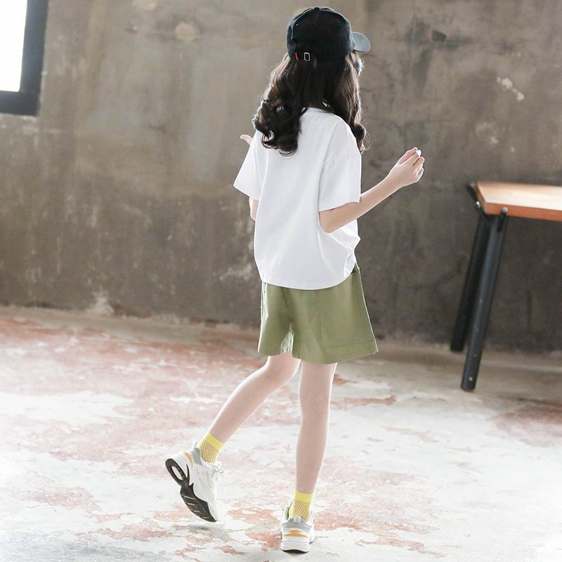 🔥🔥Set Đồ Thể Thao Phối Quần Short Cỡ Lớn Phong Cách Phương Tây Thời Trang Hè 2020 Cá Tính Cho Bé Gái 12 Tuổi