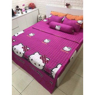 bộ chăn ga gối đệm mèo kitty hồng tím