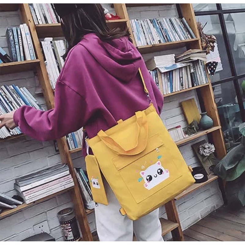 TOTE ĐEO 2 kiểu - Mèo chữ nhật mắt to