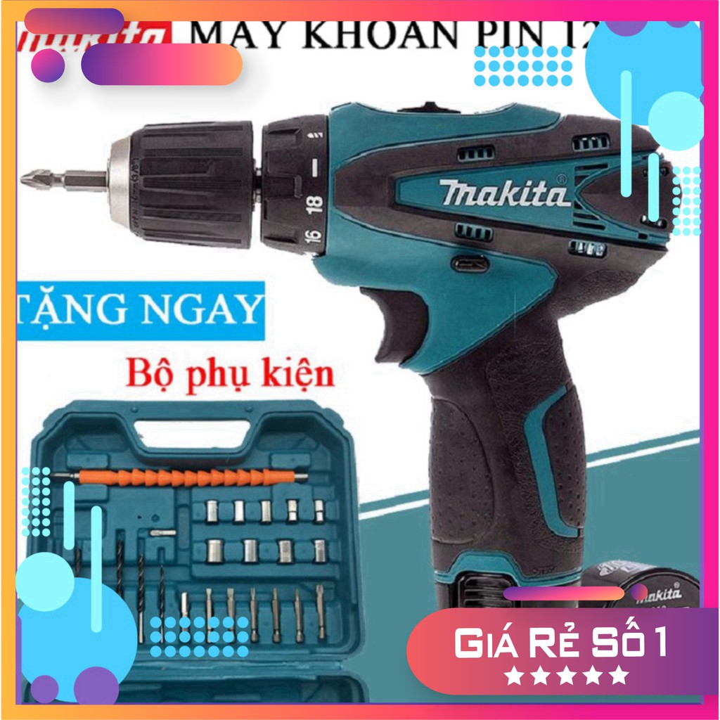 [Chính Hãng] Máy Khoan Pin Makita 12V kèm phụ kiện . .