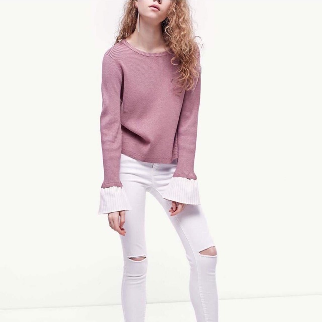 Áo len pha cổ tay sơ mi Stradivarius Auth Newtag