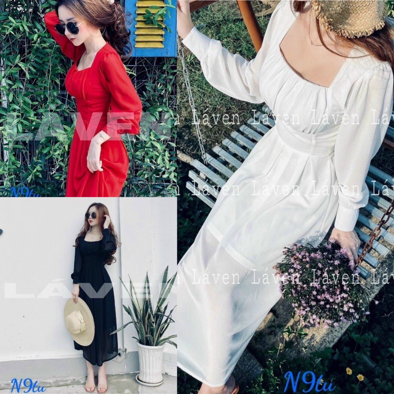 Đầm maxi đi biển , Đầm maxi tay dài xoè vol 2 lớp cao cấp