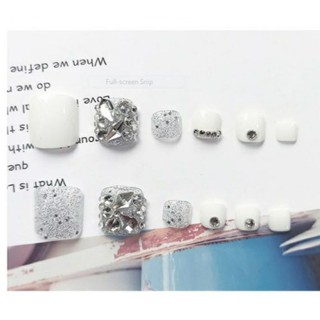 bộ 24 móng chân giả đính đá kèm keo