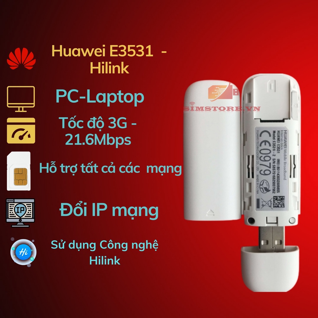 Usb Dcom 3G Huawei E3531 Hilink ipv4/ipv6 , sử dụng đổi ip nuôi nick