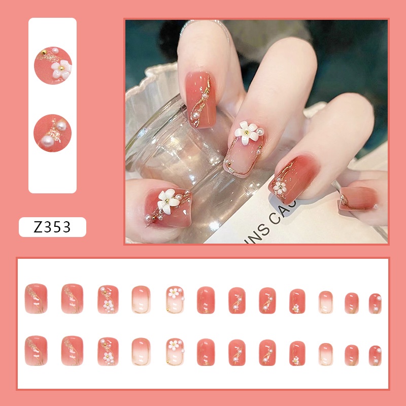 Móng tay giả thời trang Z321-Z360 false nail 24 miếng kèm keo nailbox không thấm nước có thể tháo rời