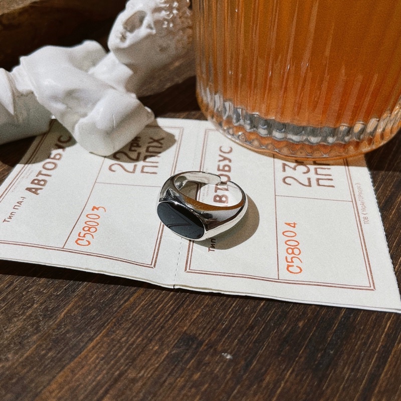 Nhẫn bạc SOFF CLUB S925 - Nhẫn oval đen bản to unisex nam nữ đeo được