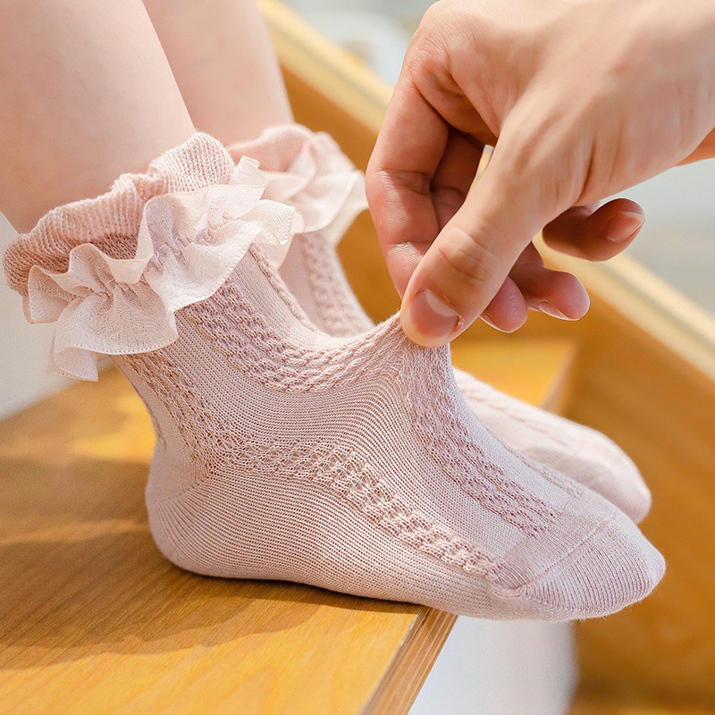 Vớ Cotton Phối Ren Kiểu Công Chúa Thời Trang Mùa Xuân Cho Bé Gái