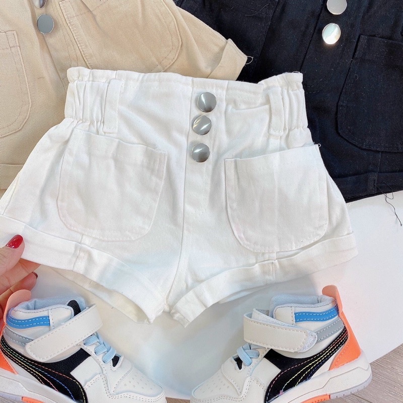 Quần Sooc Jean Bò, Kaki Mềm 3 Cúc Cạp Cao Cho Bé Gái 8-32kg Hàng Lọai 1