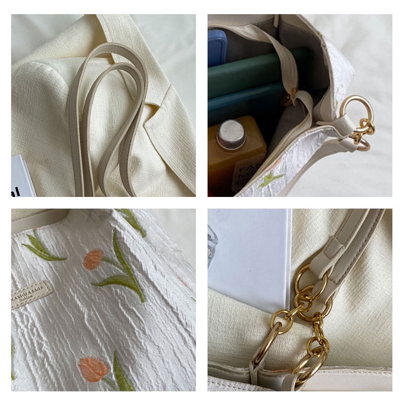 Túi xách QFDI canvas họa tiết hoa cỡ lớn thời trang cho nữ