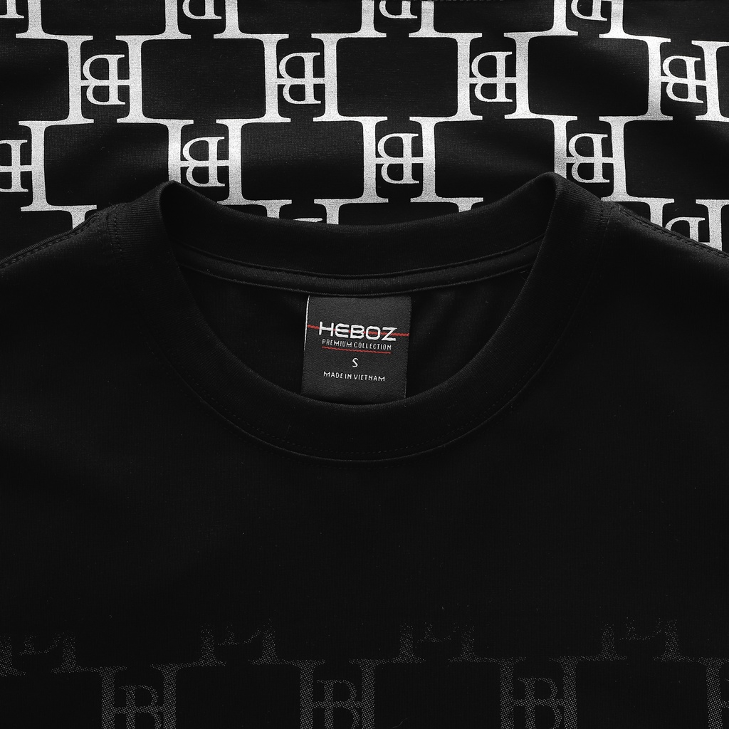 Áo thun cổ tròn nam in nhũ monogram chất vải cotton 4 chiều thoáng mát, HEBOZ - Black 00001170