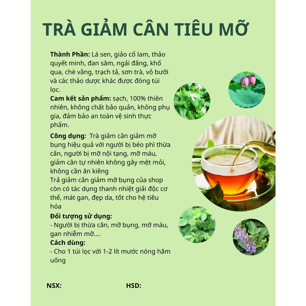 Trà Giảm Cân Giảm Mỡ Bụng Giảm Mỡ Nội Tạng Thảo Dược Dạng Túi Lọc