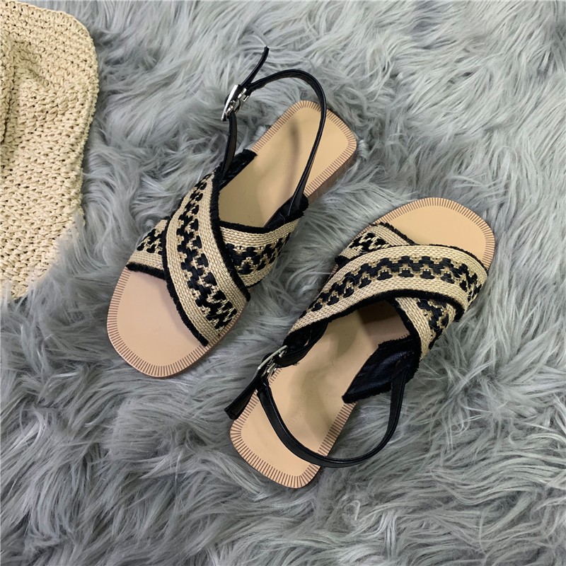giày sandal cói thổ cẩm bệch xuất khẩu mẫu mới 2021