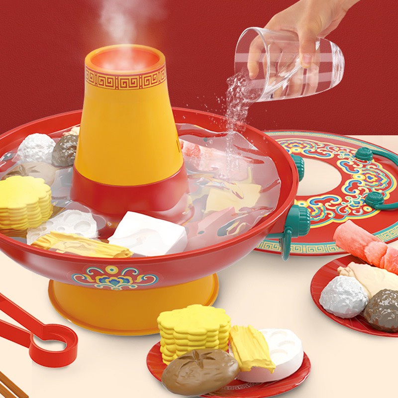 Bộ đồ chơi nồi lẩu nấu ăn 74 chi tiết hiệu ứng hơi nước, đèn và âm thanh, đồ chơi nhập vai