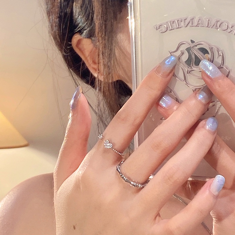Nhẫn Hở Hình Trái Tim Đính Đá Zircon Thời Trang Hàn Quốc