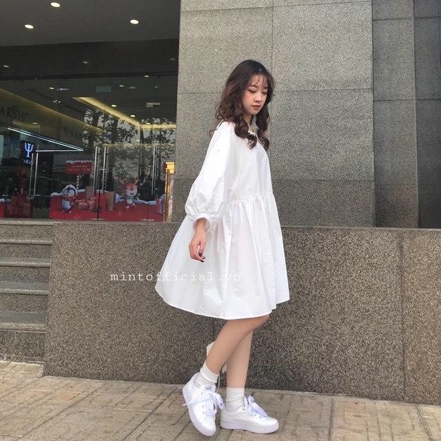 (new) ĐẦM BABYDOLL TRƠN TAY PHỒNG TRẮNG ĐEN - VÁY SUÔNG BABYDOLL FORM RỘNG BASIC 2 MÀU | BigBuy360 - bigbuy360.vn