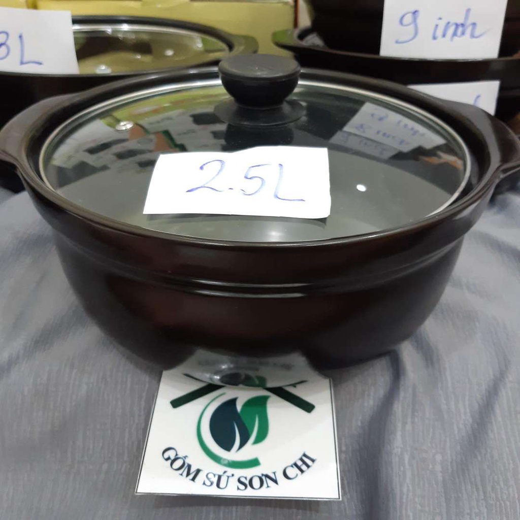 Nồi đất nắp kính dùng kho cá, thịt, nấu mì cay (Có 11 size: 0.5L, 1L, 1.5L, 2L, 2.5L, 3L, 6in, 7in, 8in, 9in,10in
