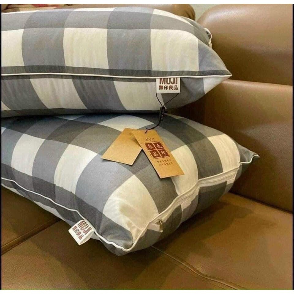 Gối Ngủ Bông ZaBa Home Cao Cấp Êm Ái + Bộ 2 ruột gối bông Muji căng phồng như khách sạn