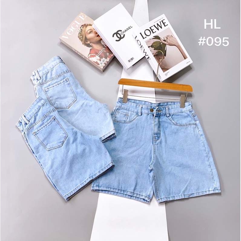 Quần short jeans nữ lưng cao ống suông xanh nhạt