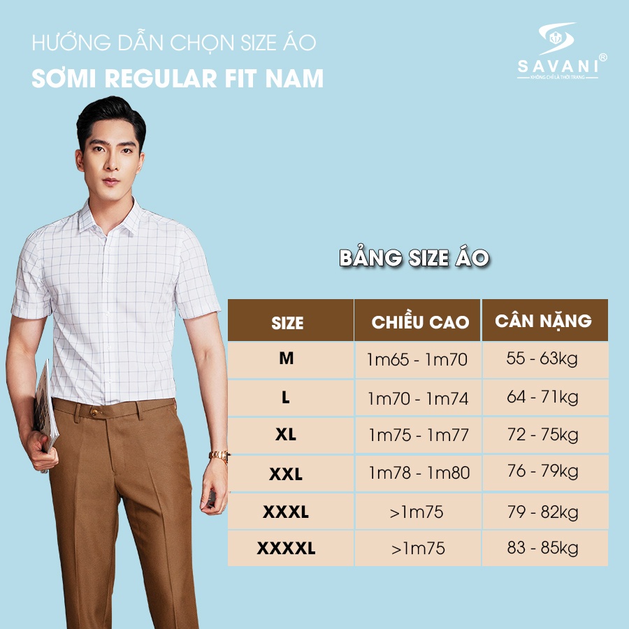 Áo sơ mi nam ngắn tay SAVANI Bambo vải sợi tre chống nhăn, thấm hút, kháng khuẩn tốt - SN2548