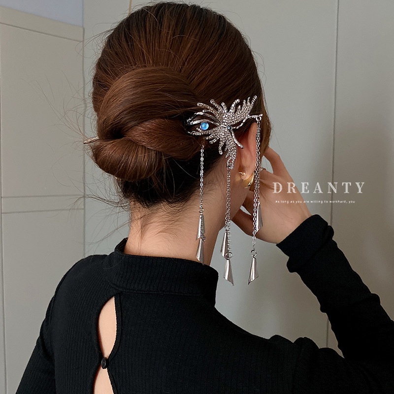 Trâm Cài Tóc Hình Bướm Đính Đá Tua Rua Phong Cách Thời Trang