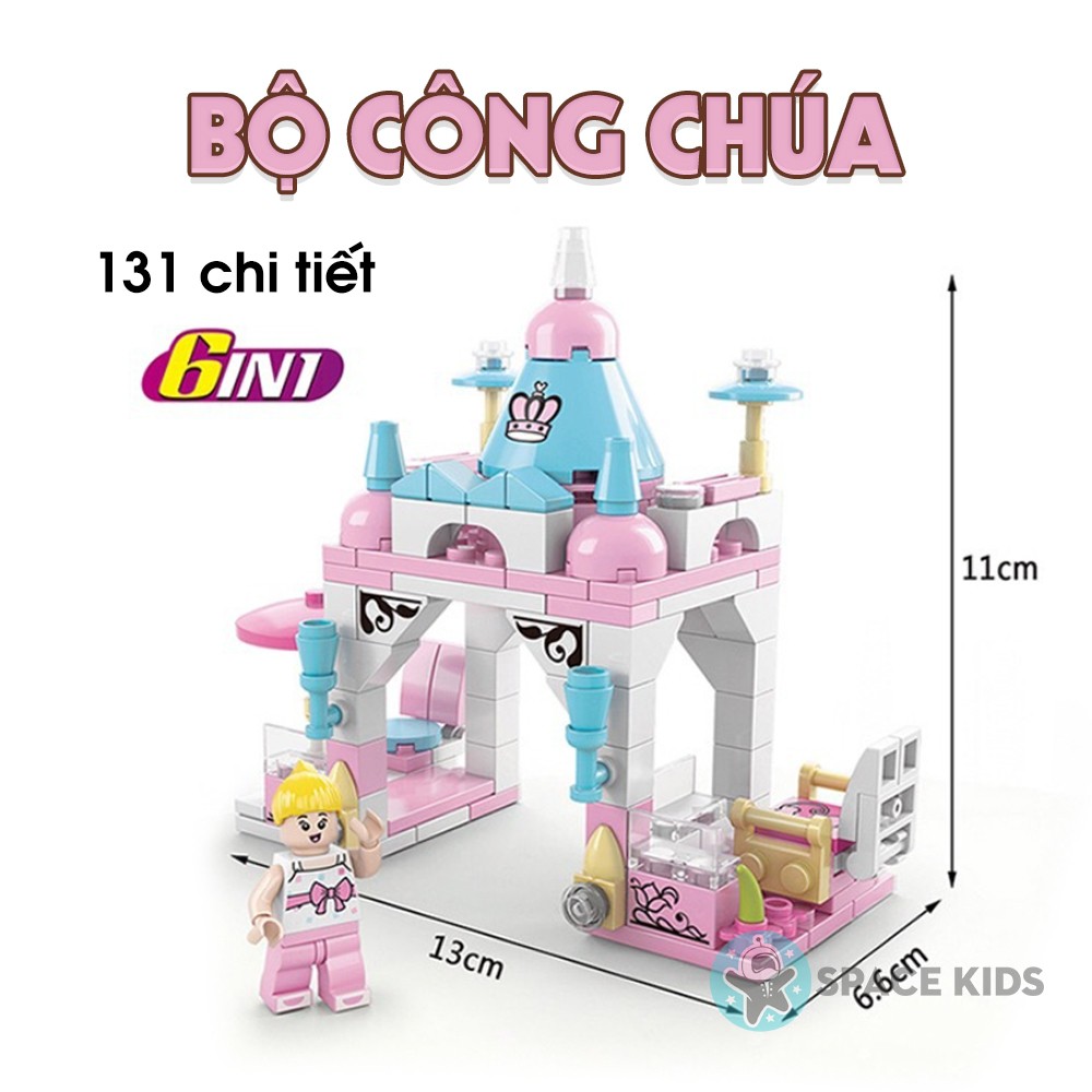 Đồ chơi cho bé Ghép hình Lego 6 trong 1 ngôi nhà Công chúa Lele Brother, ghép hình lego giá rẻ Space Kids