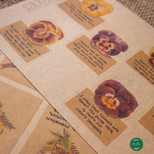 Sticker sheet pansies - hình dán thiết kế trang trí sổ nhật kí, sổ tay | Bullet journal sticker - uni038