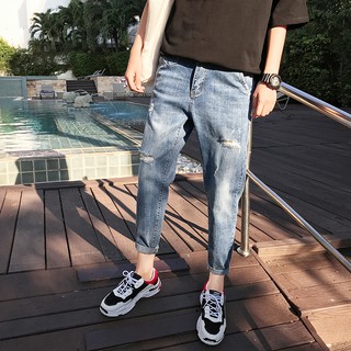 [Ảnh thật ở sau] Quần jeans nam mài rách xắn gấu đồ unisex thời trang nam đồ nam chất lượng