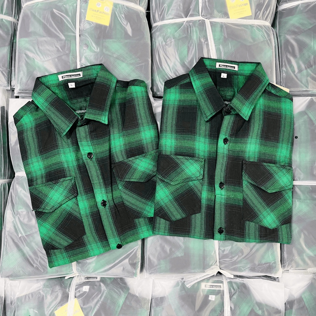 (Free Ship) Áo Sơ Mi Caro Nam Tay Ngắn Màu Xanh Lá Trendy Của Năm Siêu Hot HK