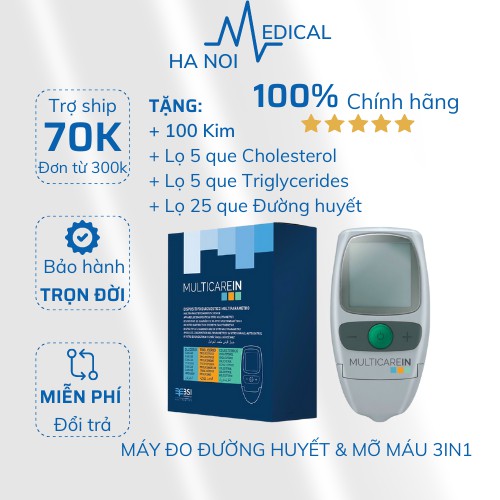 BẢO HÀNH TRỌN ĐỜI - Máy đo mỡ máu và đường huyết 3 TRONG 1 MultiCare-In đo ĐƯỜNG HUYẾT, MỠ MÁU, CHOLESTEROL chính hãng.