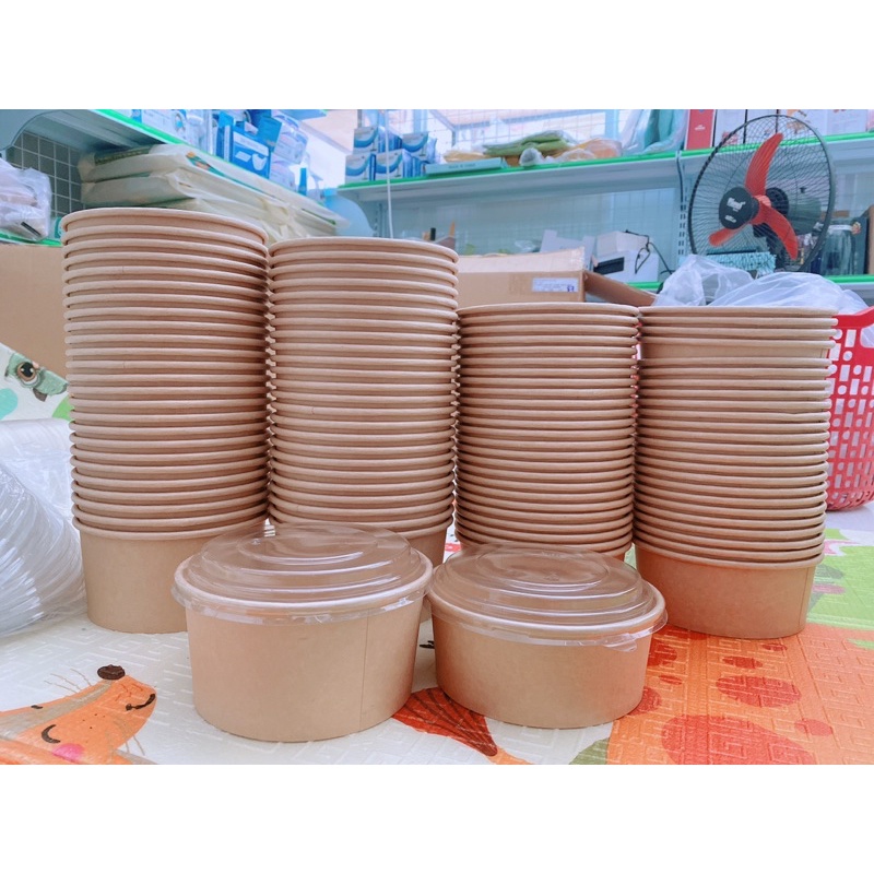 50 Tô Giấy Kraft 750ml Đựng Thực Phẩm,Bánh Bông Lan Trứng Muối,Bánh Ngọt..