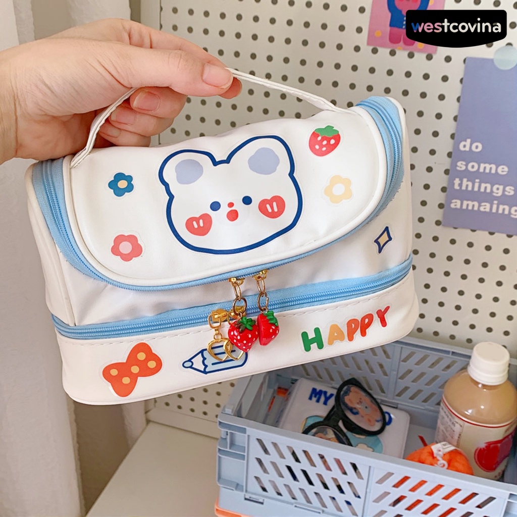 [Hot]✍Hộp Đựng Bút Hai Lớp Chống Bụi In Hình Thỏ Hoạt Hình Dễ Thương