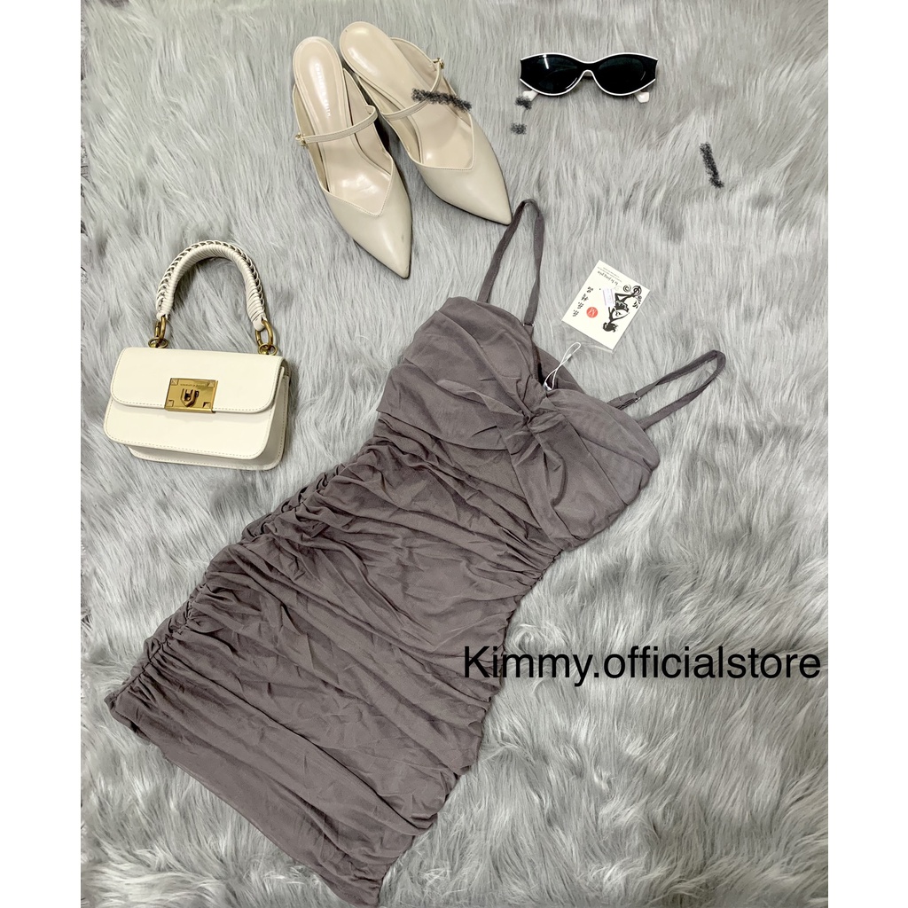 Váy Ôm Body Phối Lưới Có Mút Ngực 3 Màu Vàng Xám Hồng, Đầm Body Sexy 2 Dây