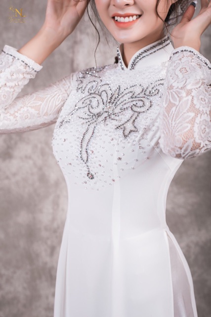 ÁO DÀI CƯỚI MÀU TRẮNG  THIẾT KẾ, ĐÍNH KẾT PHA LÊ CAO CẤP | AODAINGUYENLAM