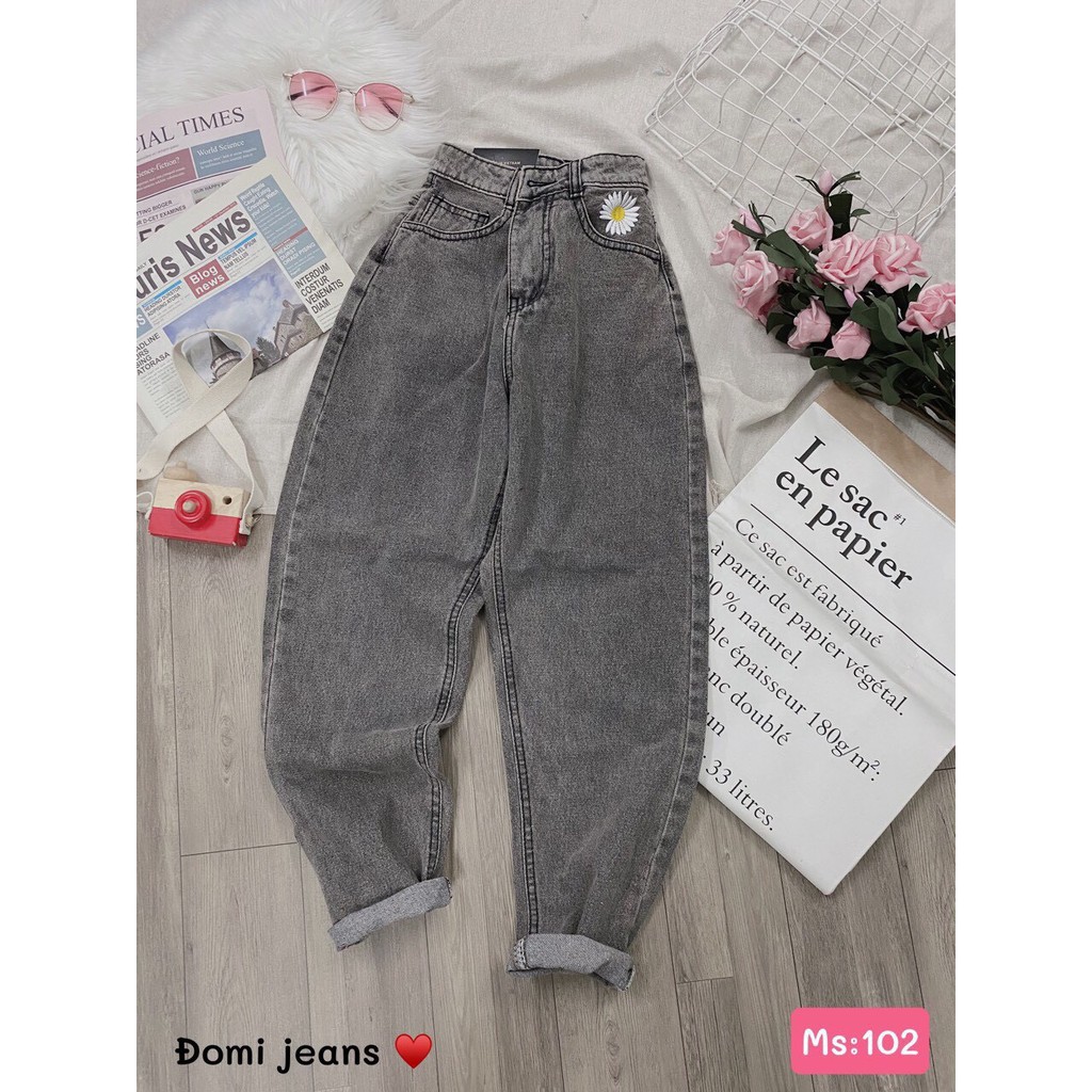 Quần baggy jean nữ trơn,thêu hoa thiết kế đơn giản, dễ mix ,vải denim dày dặn, mang thoái mái,quần jeans Q_boutique | WebRaoVat - webraovat.net.vn