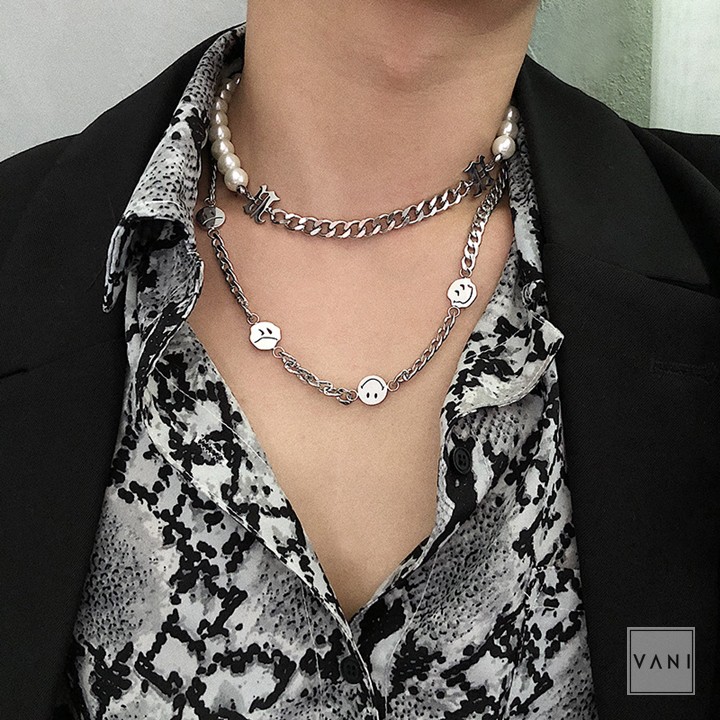 Choker, Dây Chuyền Ngọc Trai Phối Chữ La Mã Phong Cách Hiphop Unisex Cực Cá Tính  - Vani Store [TS000417-O205]