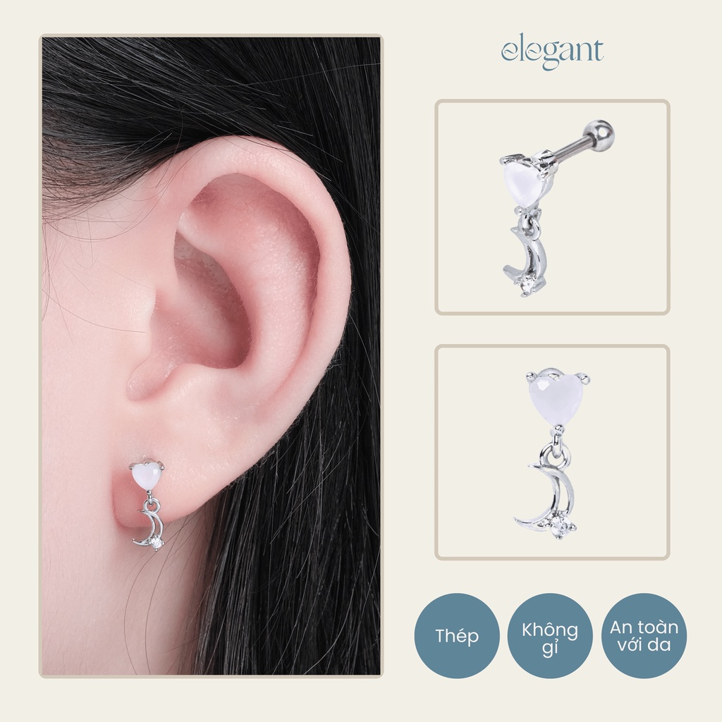 Khuyên tai đá thả Pinky Heart Moon Elegant (Giá 1 chiếc)