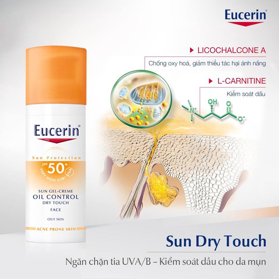 Chống nắng da dầu Eucerin oil control dry touch sun gel cream SPF50+ 50ml TẶNG mặt nạ Sexylook (Nhập khẩu)