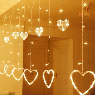Đèn nháy thả mành trang trí hình trái tim - đèn thả mành 5m hình trái tim lớn 12 bóng led