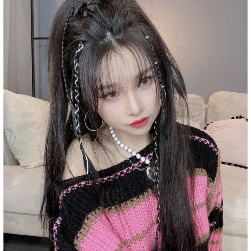 Set 1/2 phụ kiện tóc giả thắt bím We Flower Y2K đính ngọc trai và bướm phong cách thời trang