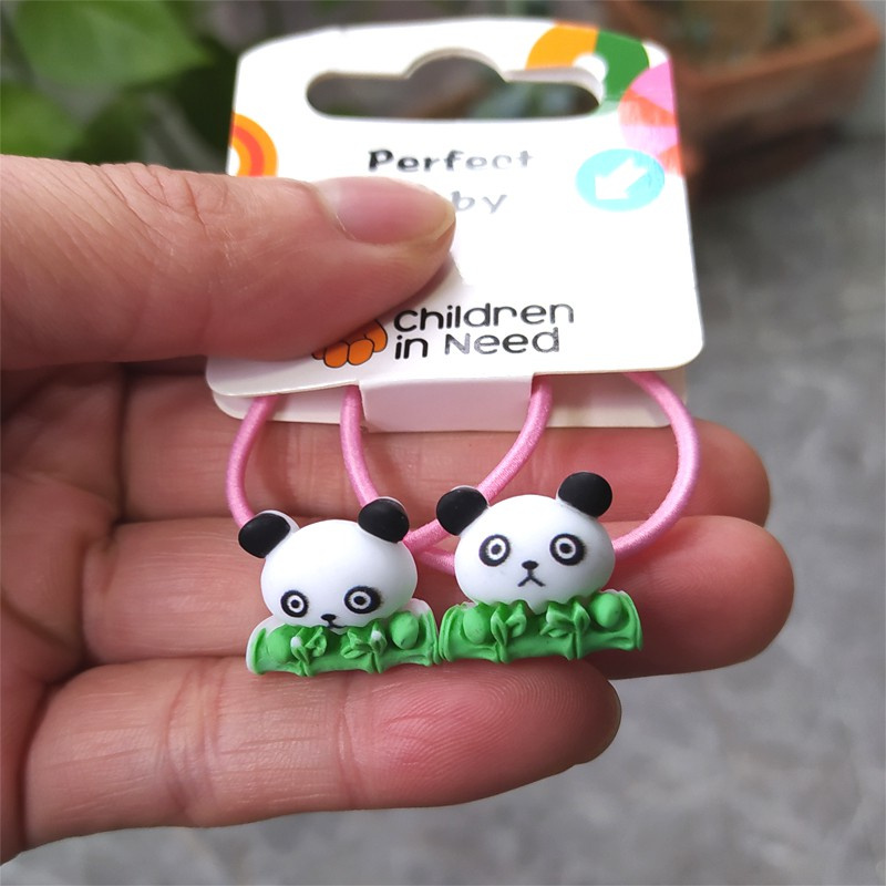 Set 2 Dây Cột Tóc Co Giãn Hình Gấu Trúc / Thỏ Dễ Thương Cho Bé Gái