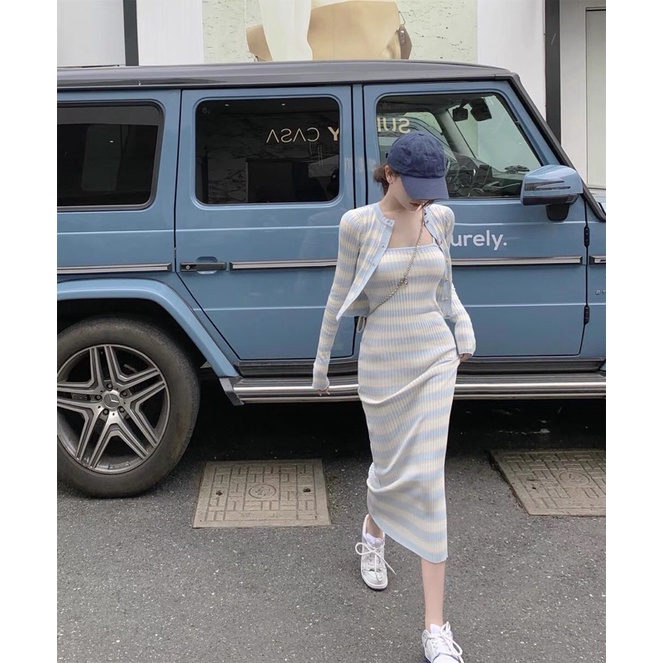 SET VÁY 2 DÂY LEN BODY + ÁO CARDIGAN LEN