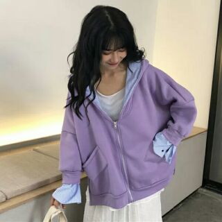 AK299 Áo khoác phối tay sơmi Áo khoác nỉ Áo thu đông ulzzang